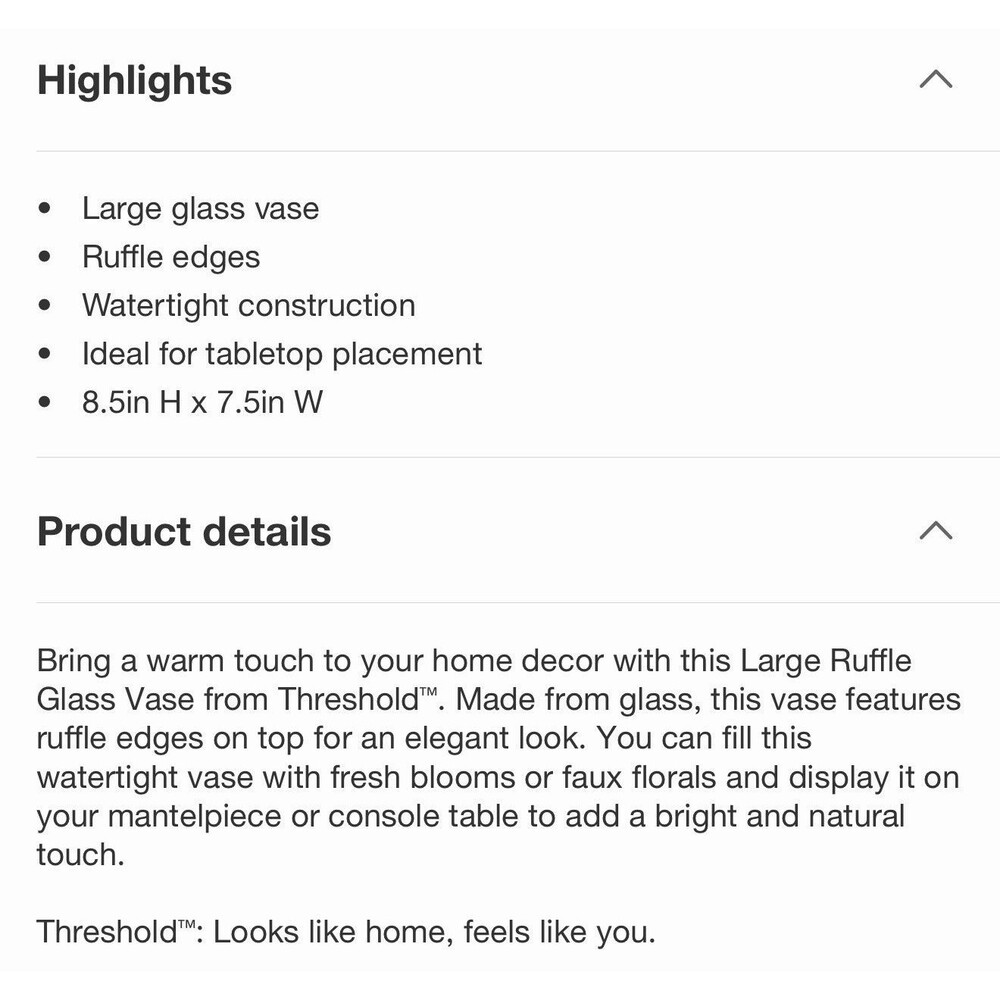 Large Ruffle Glass Vase - Threshold NEW RARE - Picture 10 of 11